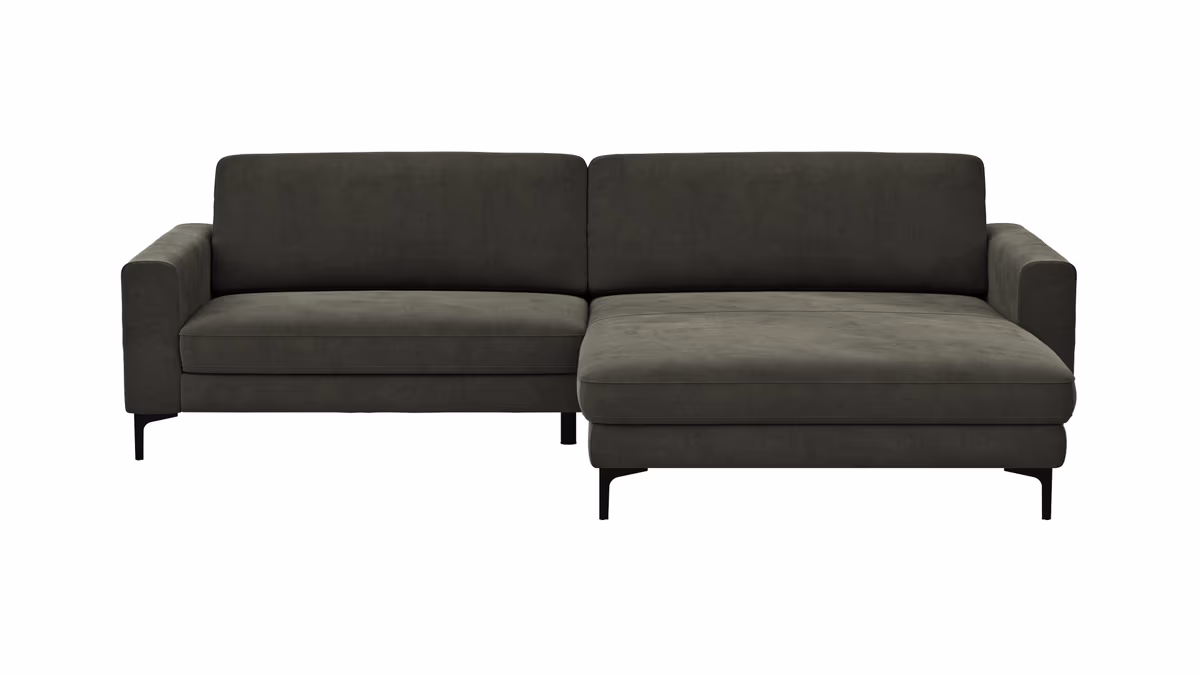 Ecksofa Oviedo - 1,5-Sitzer mit Longchair rechts, Stoff, Braungrün