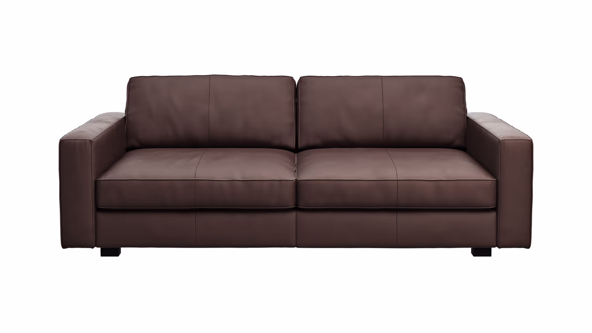 Sofa Aprino 2 - 3,5-Sitzer XXL, Dickleder, Dunkelbraun , Armlehne Block schmal
