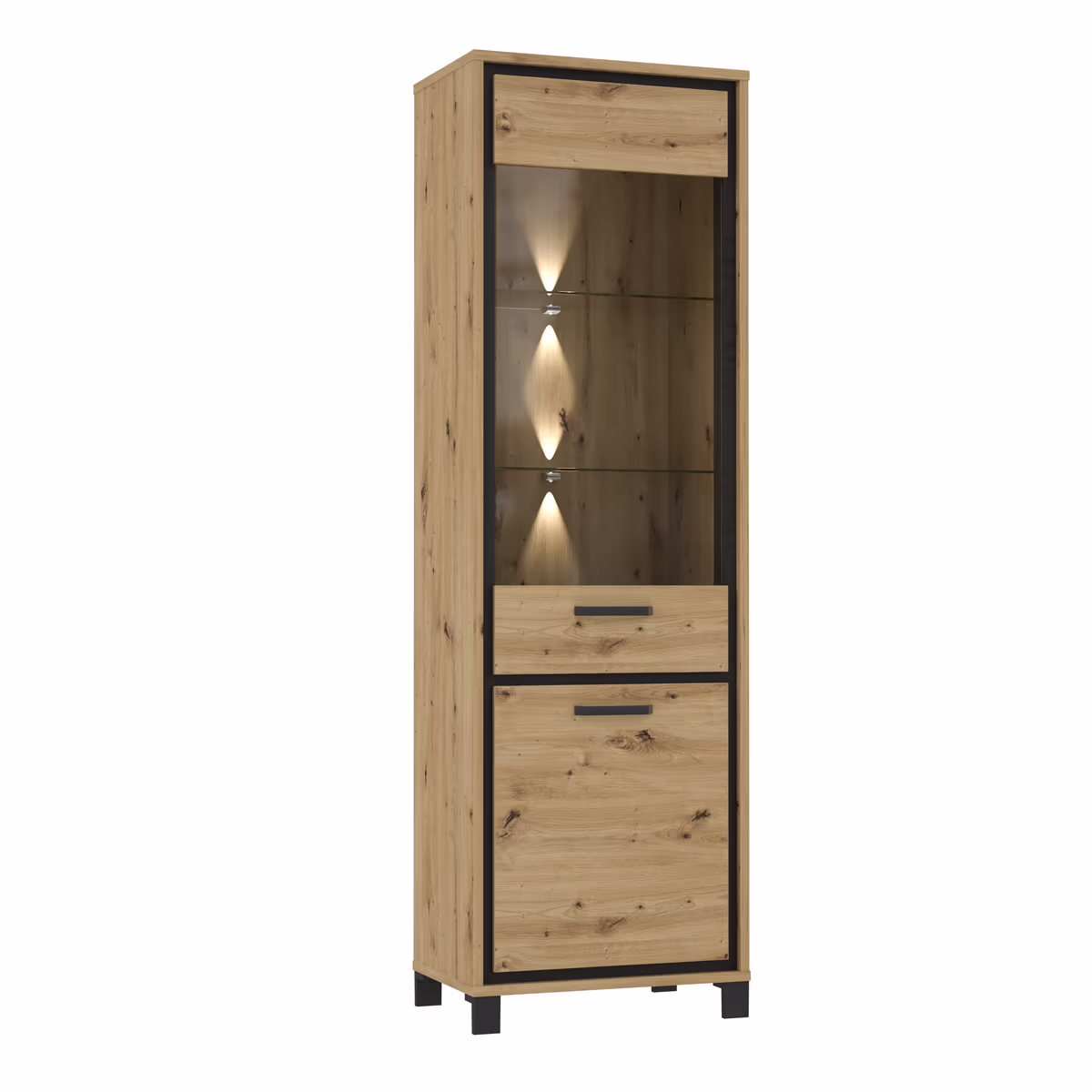 Vitrine FARIDA - mit Beleuchtung, Eiche Dekor, Schwarz