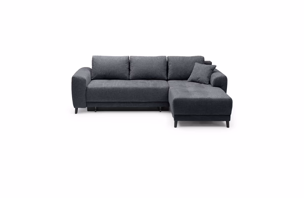 Ecksofa JONI - 2-Sitzer, Ecke rechts inkl. Schlaffunktion mit Bettkasten, Stoff, Anthrazit