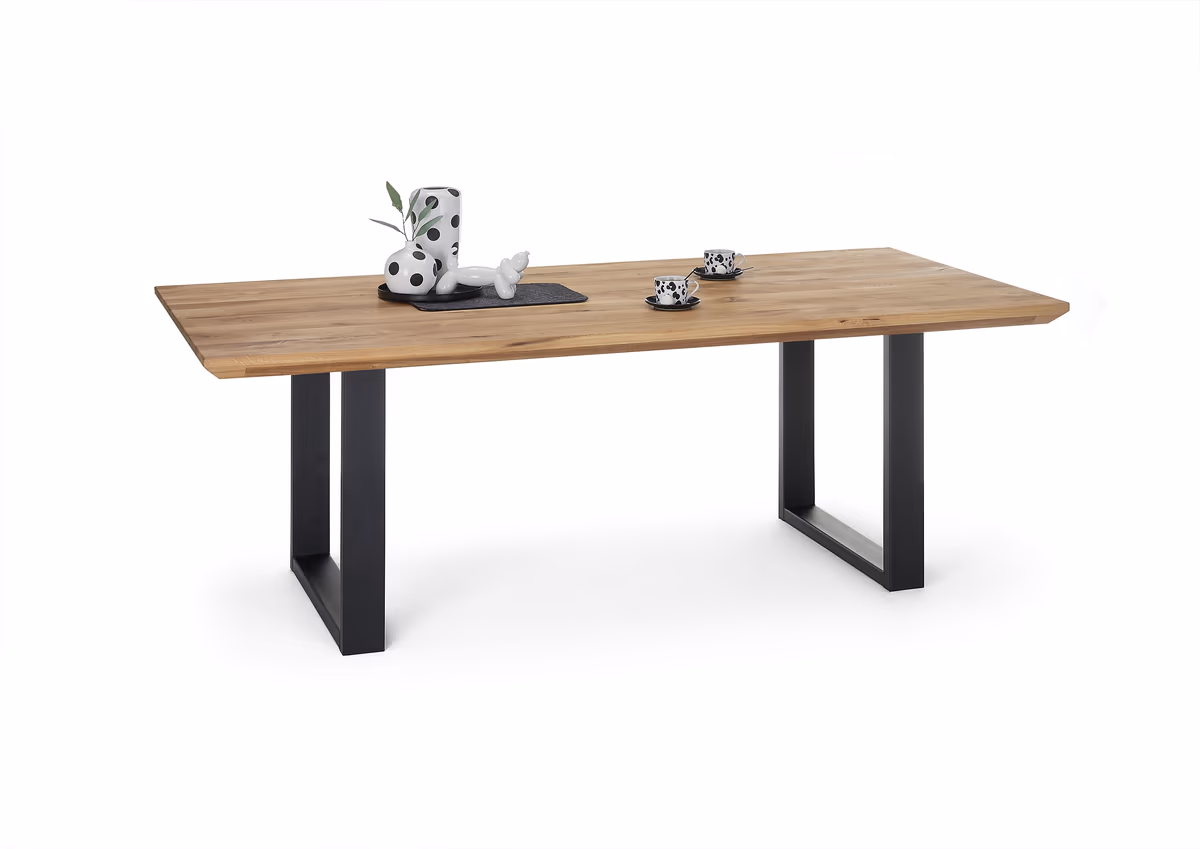 Esstisch - LB ca. 240x100 cm, Wildeiche massiv geölt, Schweizer Kante, Schwarz