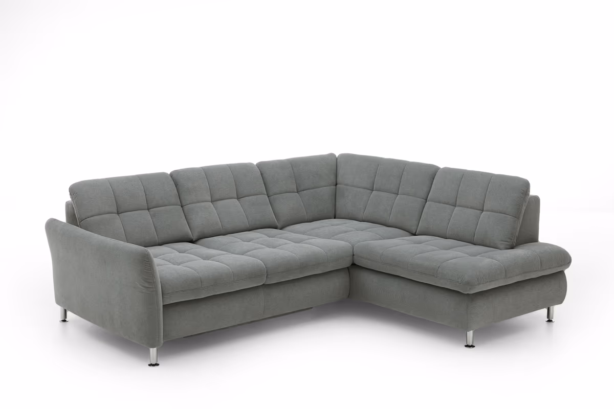 Ecksofa - 2,5-Sitzer mit Ecke rechts, Sitztiefe verstellbar (manuell), Chenilleflachgewebe, Eisengrau