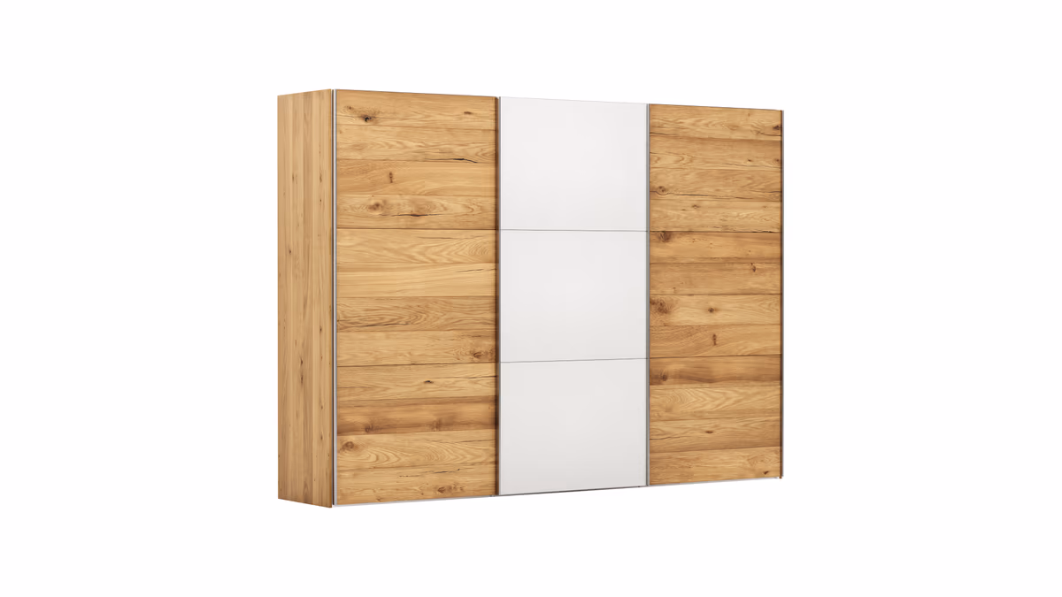 Schwebetürenschrank Colorado - B ca. 307 cm, Eichenfurnier mit Glas