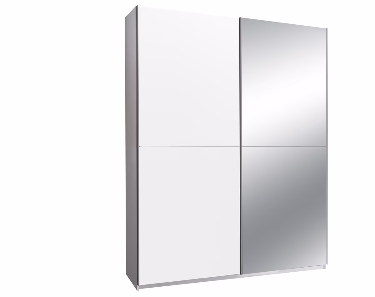 Schwebetürenschrank- B ca. 170 cm, Weiß, Spiegel