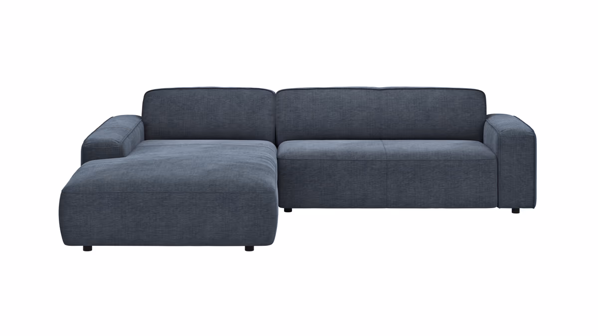 Ecksofa Denver - Longchair links mit 2,5-Sitzer, Stoff, Blau