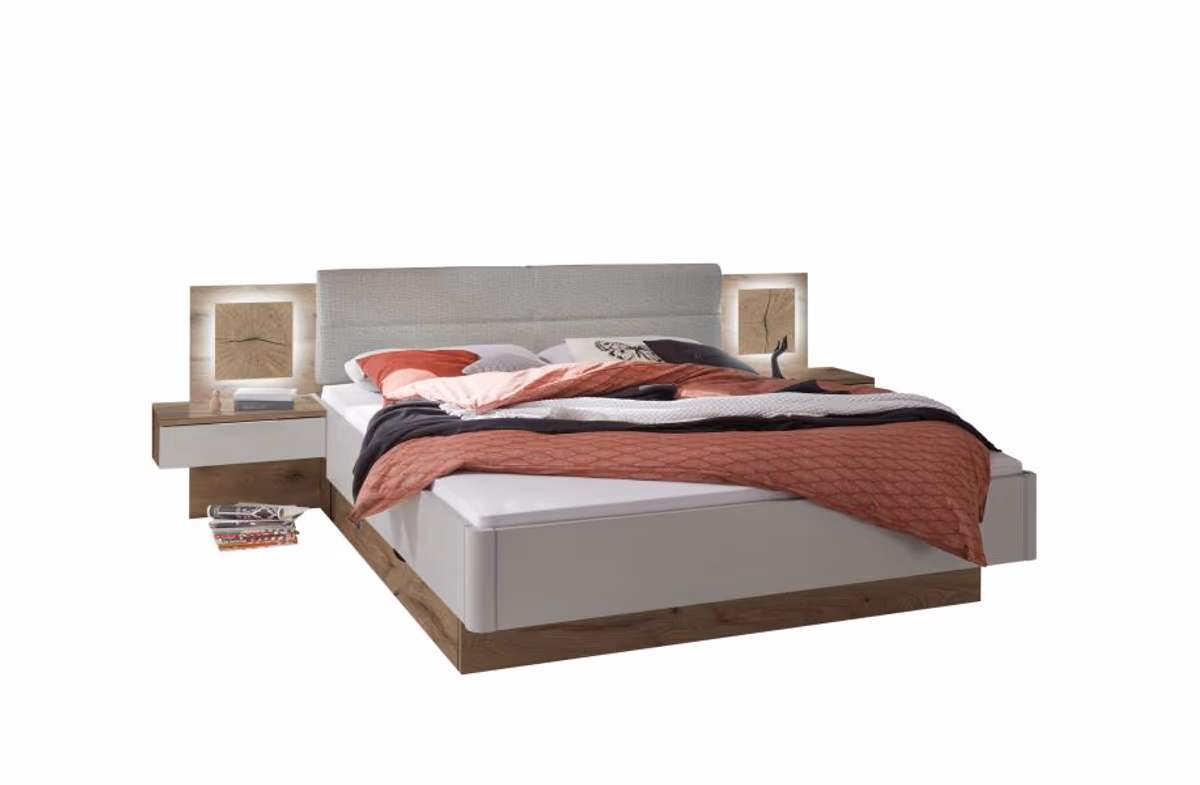Bettanlage- Liegefläche ca. 180x200 cm, Eiche Dekor, Hellgrau, Hirnholz