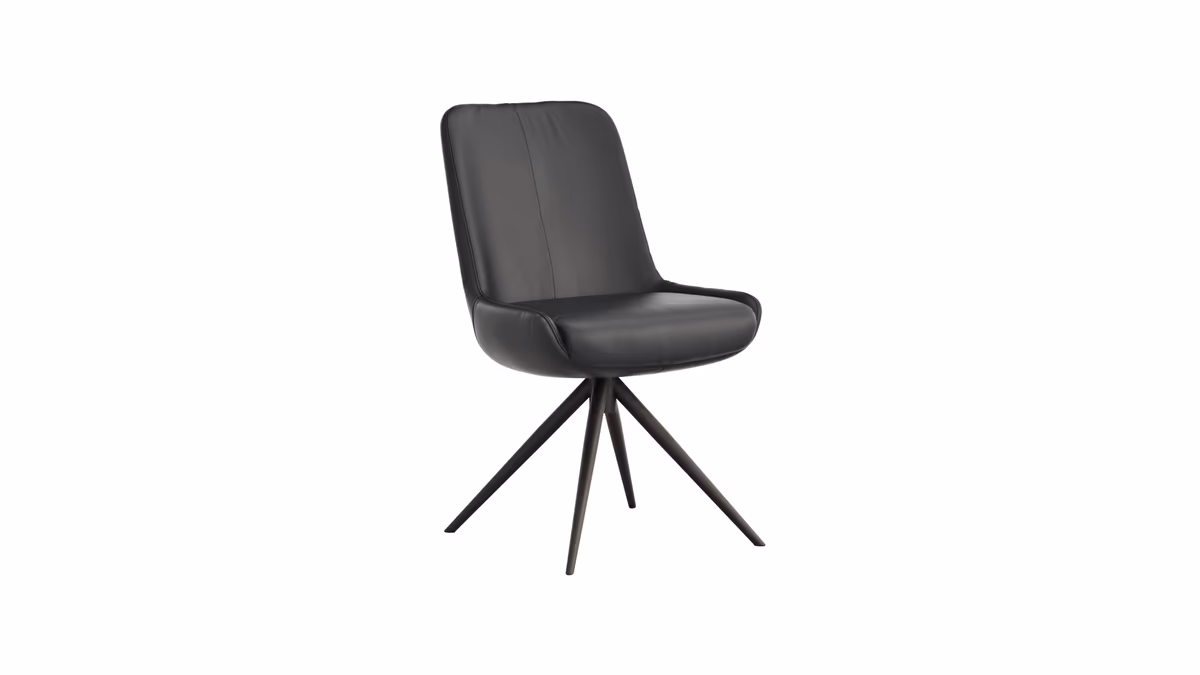 Stuhl Mis - Leder, Schwarz, Drehbar, Gestell Schwarz