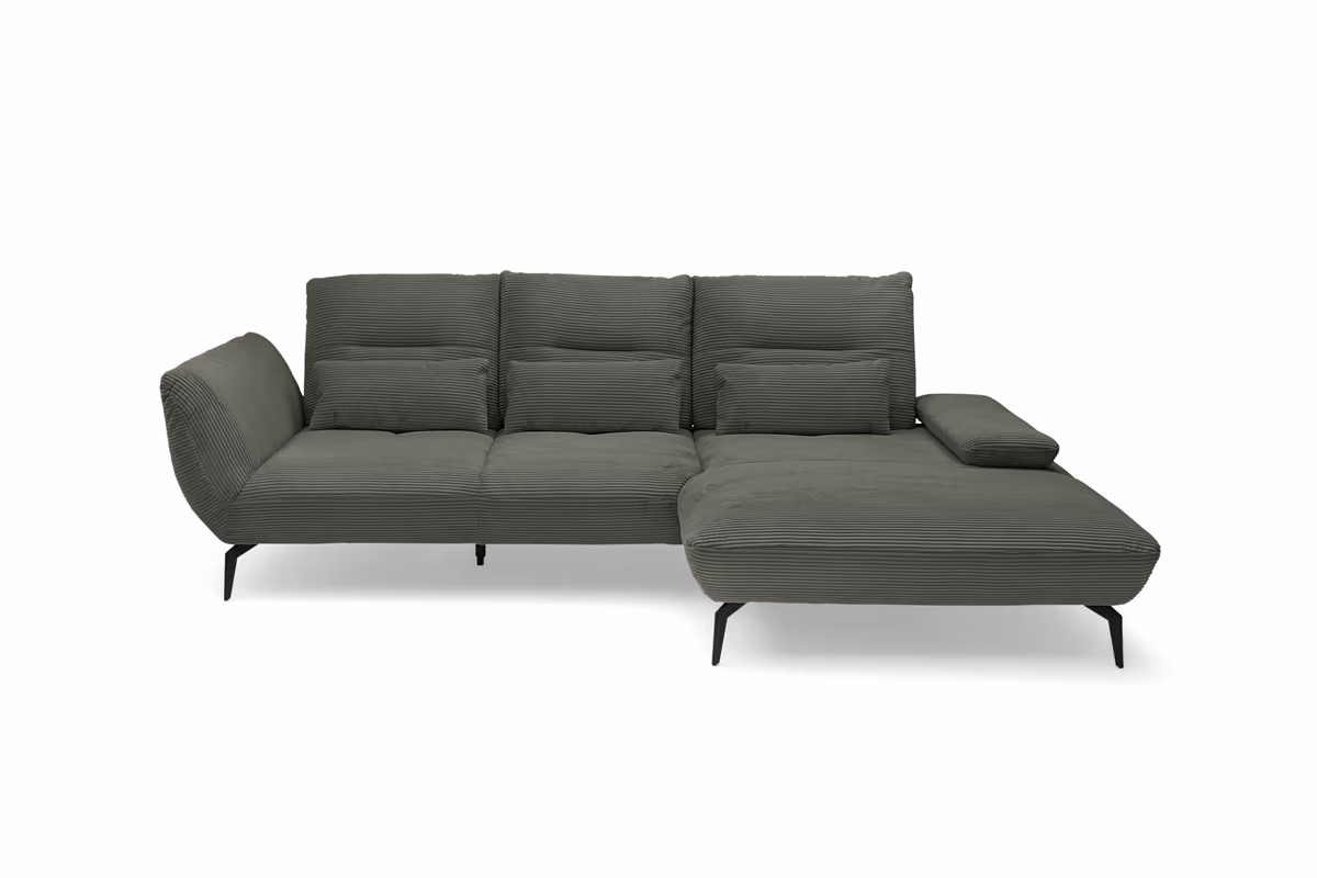 Ecksofa PAYTON - 2-Sitzer, Ecke rechts inkl.Rückenneigung, Armteilverstellung, Stoff, Olive