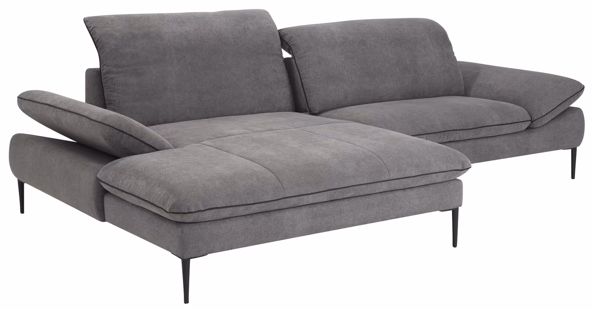  Ecksofa - Longchair links mit 1-Sitzer, Kopfteil/Armlehne/Sitztiefe verstellbar, Stoff, Grau