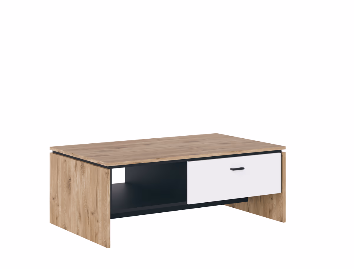 Couchtisch - LB ca. 110x67 cm, Eiche Dekor, Weiß, Hochglanz