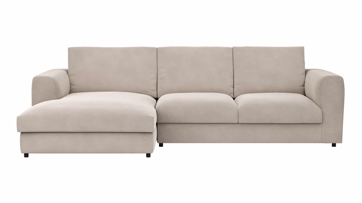 Ecksofa Stormy - Longchair links mit 2,5-Sitzer, Stoff, Creme