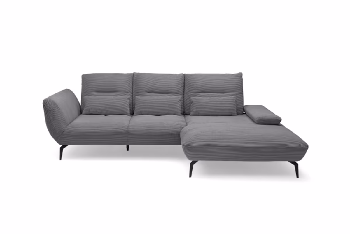 Ecksofa PAYTON - 2-Sitzer, Ecke rechts inkl. Rückenneigung, Armteilverstellung, Stoff, Grau