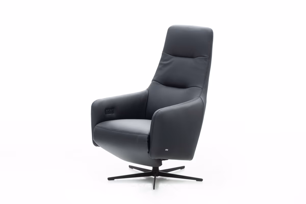 Relaxsessel Rufus - inkl. Relaxfunktion (motorisch), Akku, Leder, Schwarz