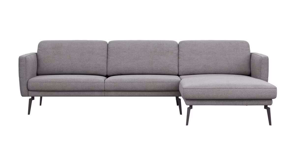 Ecksofa Estrela - 2,5-Sitzer mit Longchair rechts inkl. Rücken-/Armlehnen- und Sitztiefenverstellung, Stoff, Grau