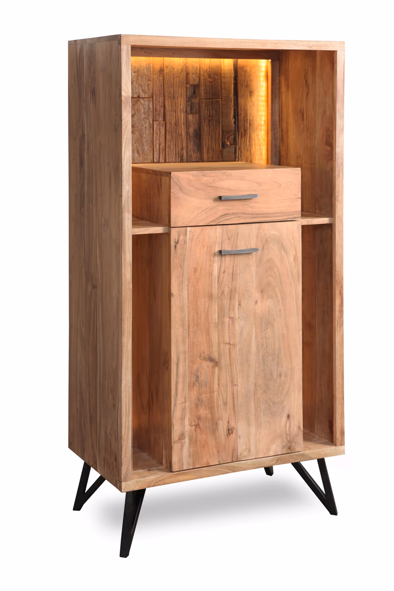 Highboard - mit Beleuchtung, B ca. 72 cm, Akazie massiv