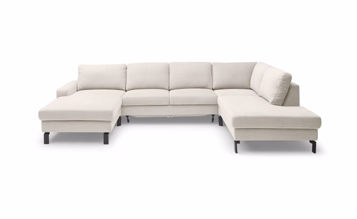 Wohnlandschaft CALM - Longchair links, 2-Sitzer, inkl. Schlaffunktion, Ecke rechts, Microfaser, Creme