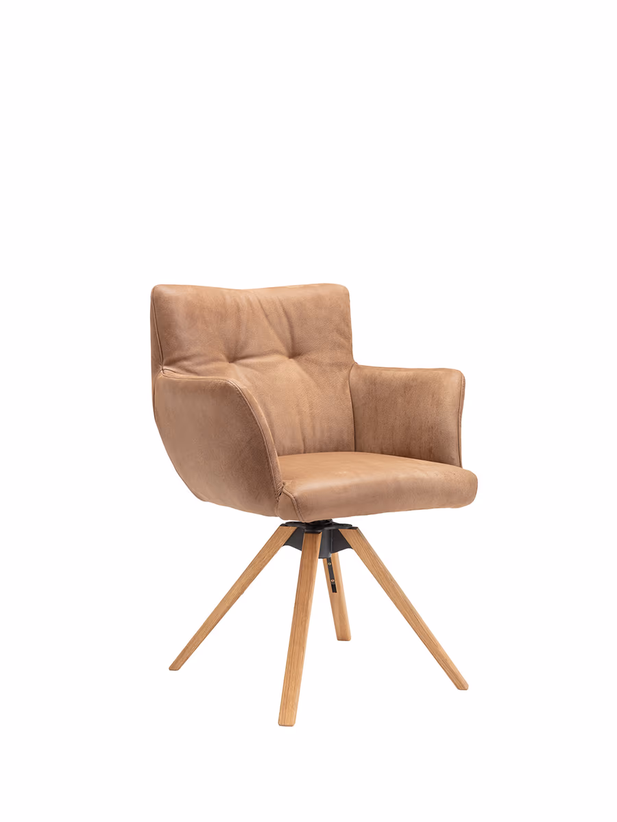 Armlehnstuhl Nashville - drehbar, Leder, Braun