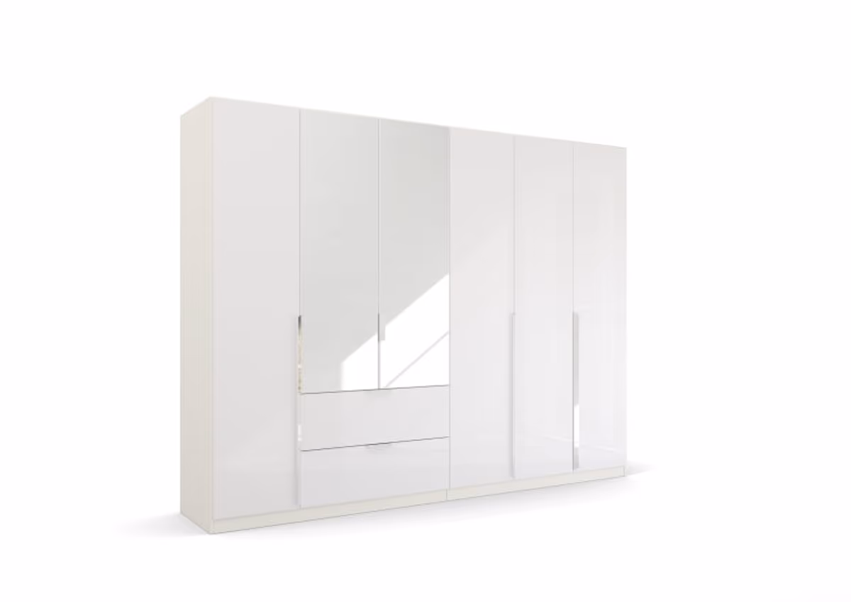 Drehtürenschrank RAGONA SPIN- B ca. 271 cm, Weiß, Weiß Hochglanz, Spiegel