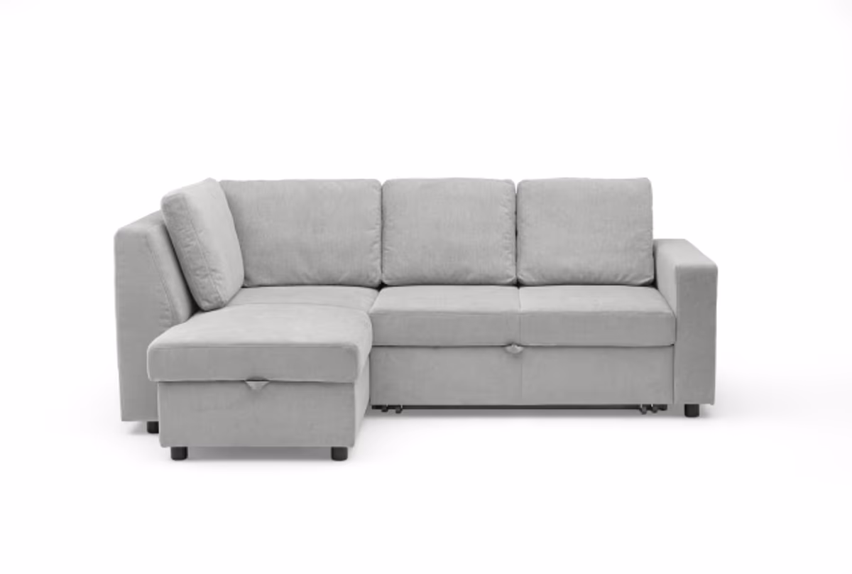 Ecksofa PRO FLEXX - Ecke links, 2-Sitzer inkl. Schlaffunktion und Bettkasten, Stoff, Silbergrau