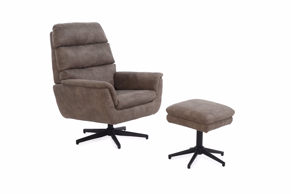 Relaxsessel mit Hocker - drehbar, Microfaser, Braun