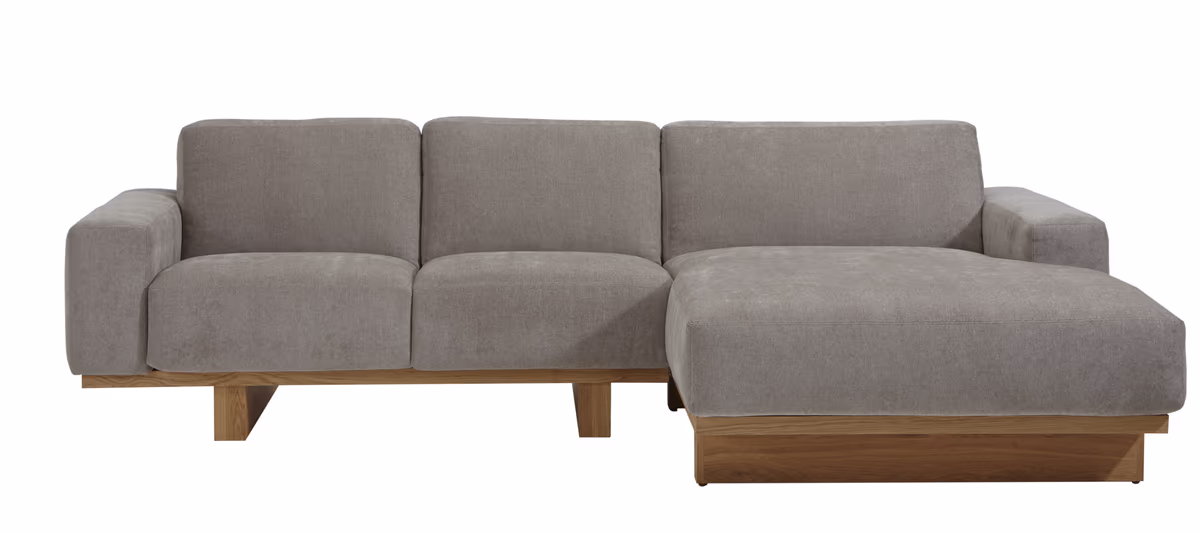 Ecksofa Anaheim - 2-Sitzer mit Longchair rechts, Stoff, Hellgrau