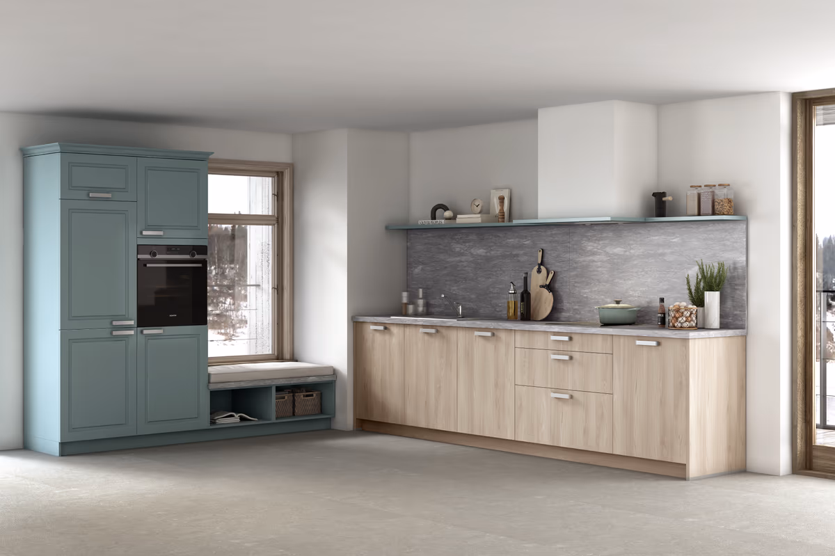 L-Küche 51.200 2 522, Esche Nordic Nachbildung