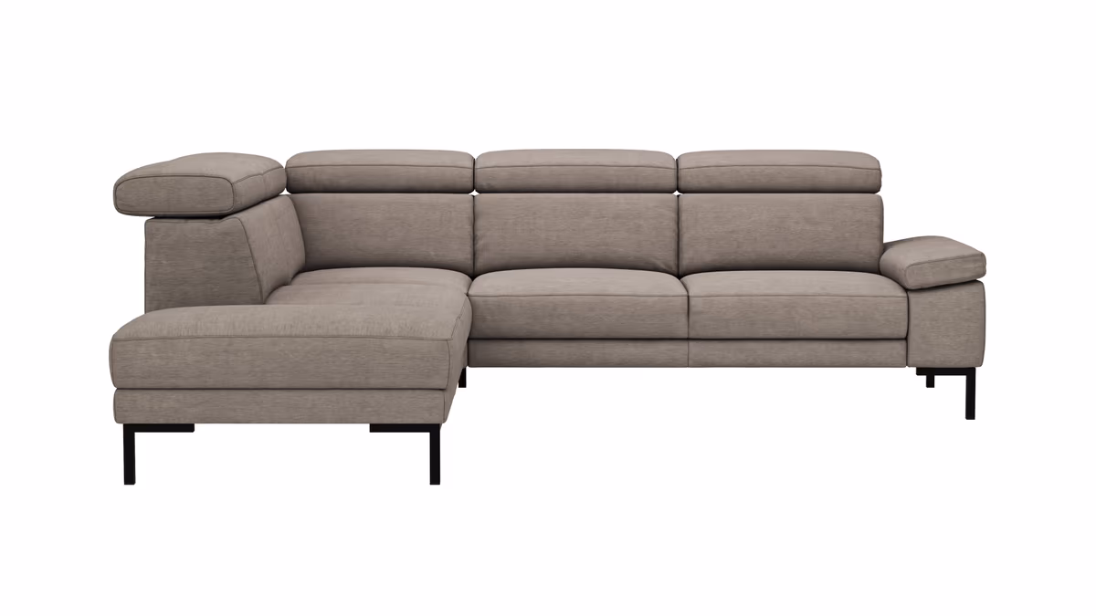 Ecksofa Hudson - Ecke links, 2,5-Sitzer, inkl. Kopfteil verstellbar, Stoff, Khaki