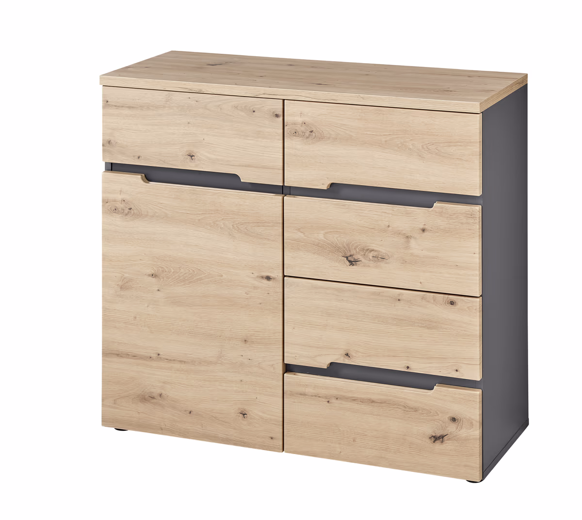 Kommode - B ca. 90 cm, Artisan Eiche Nachbildung, Graphit