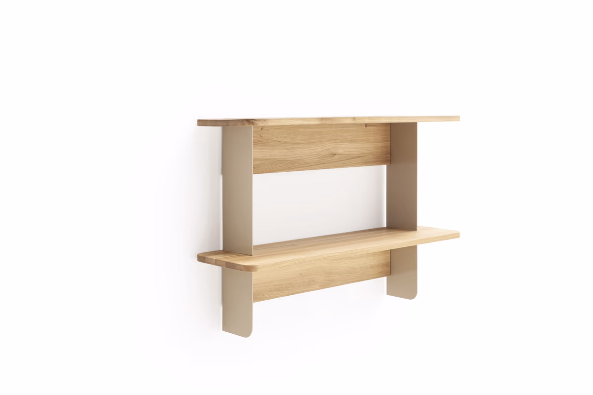 Wandregal Olai - Wildeiche massiv, Metall, Beige