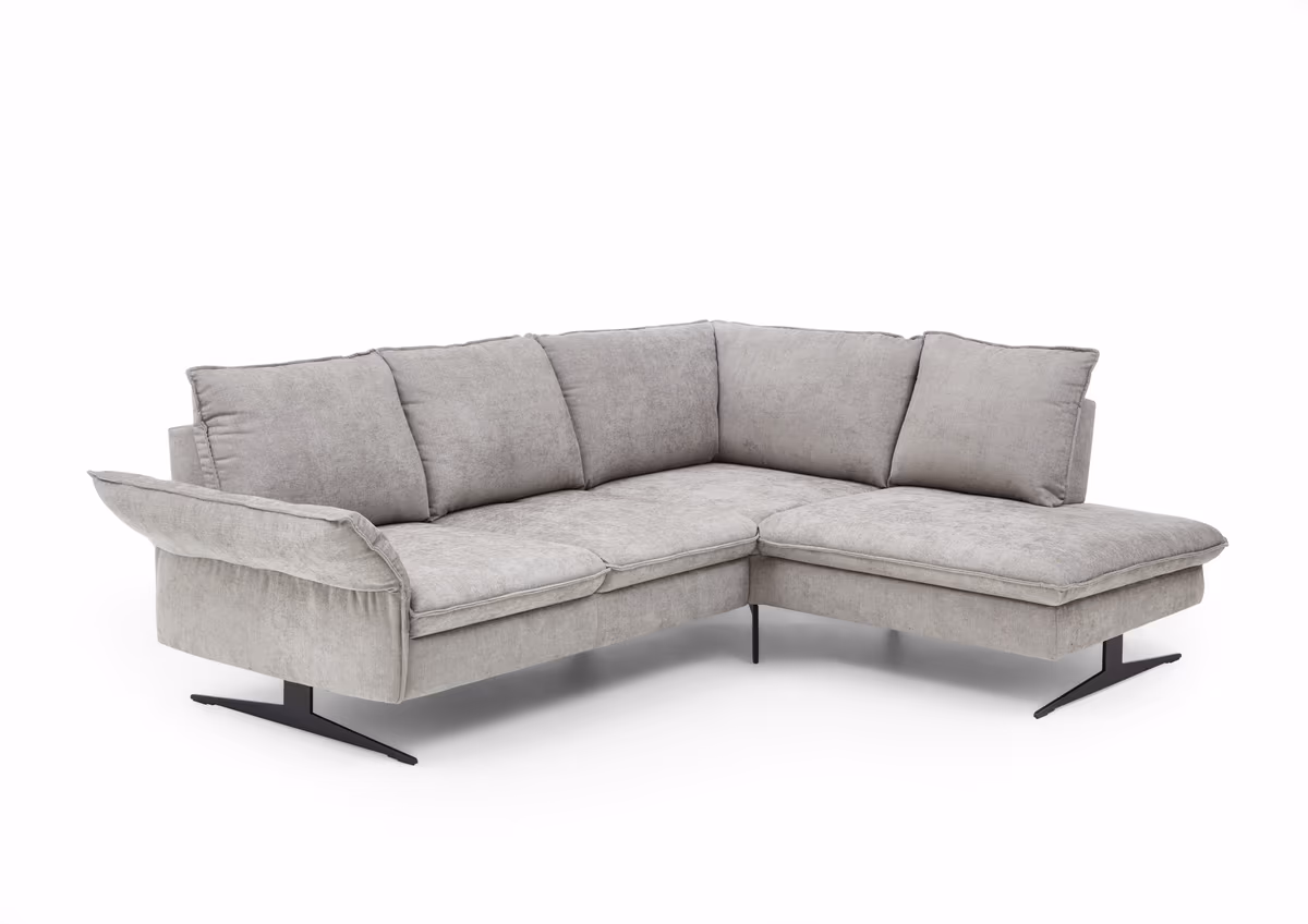 Ecksofa EM Marseille - 2,5-Sitzer mit Ecke rechts,  Rückentiefe verstellbar, Stoff, Grau