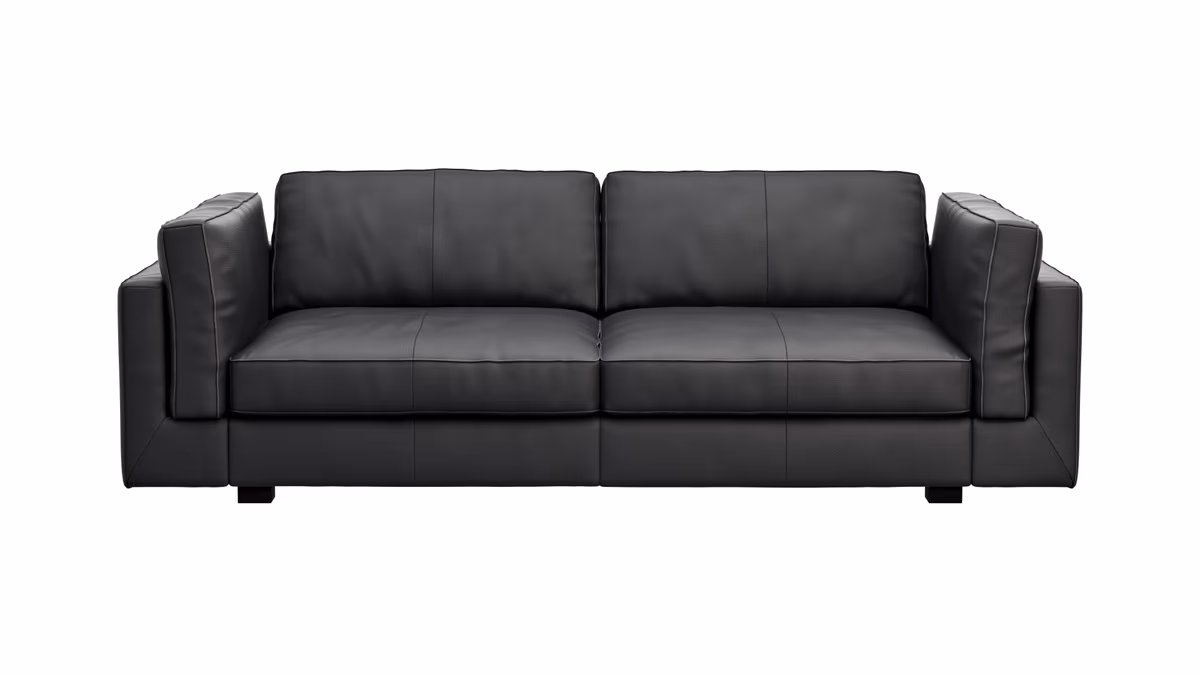 Sofa Aprino 3 - 3,5-Sitzer XL, Dickleder, schwarz, Armlehne Kissen