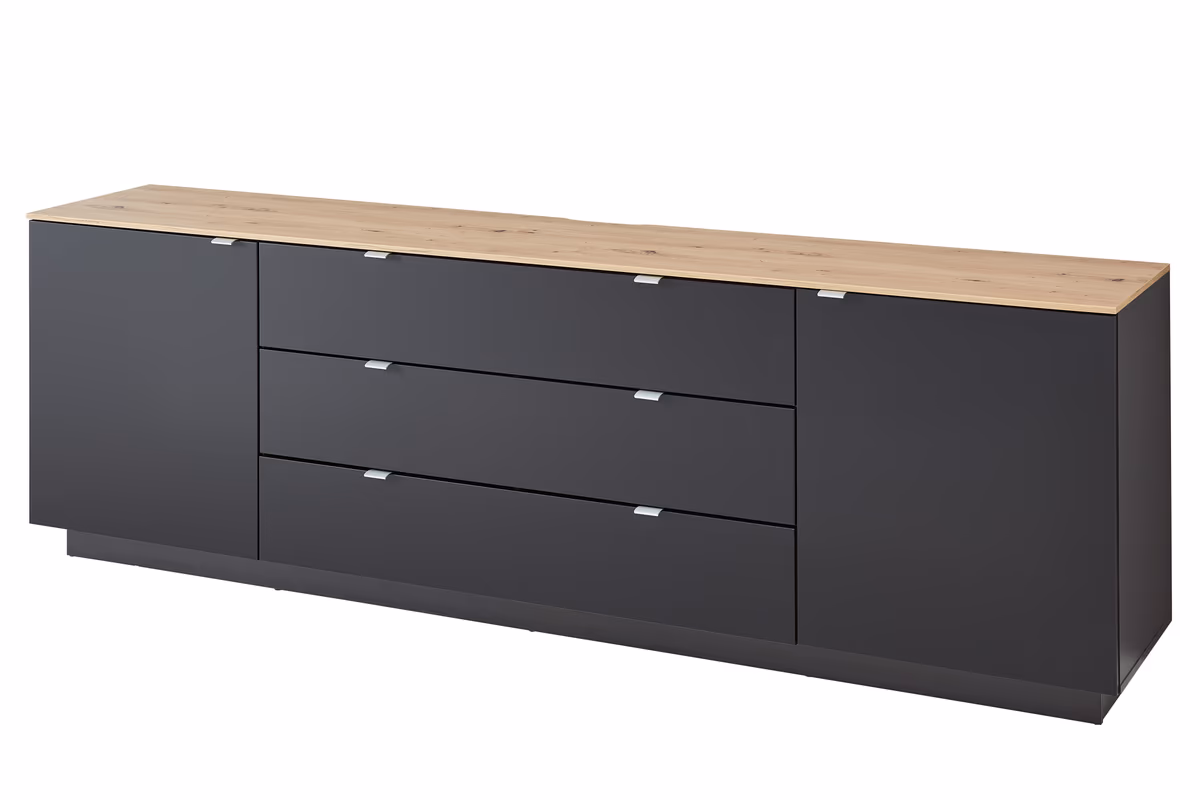 TV-Sideboard - Schwarz, Eiche Dekor