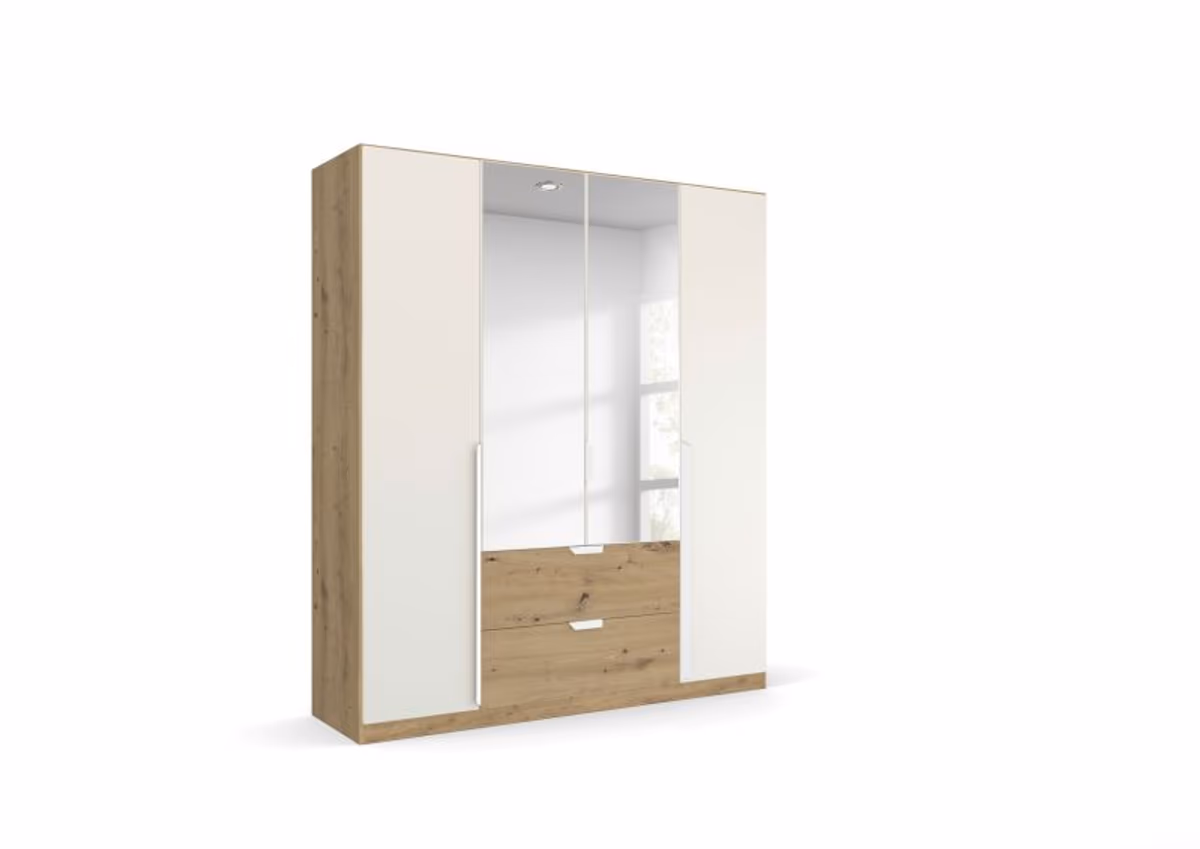 Drehtürenschrank ROMAN SPIN- B ca. 181 cm, Eiche Dekor, Weiß, Spiegel