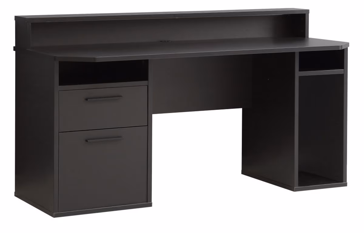 Schreibtisch FJODOR - mit Beleuchtung, Schwarz matt