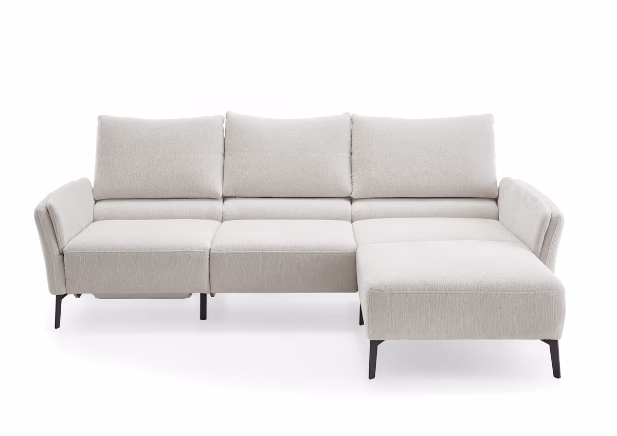 Ecksofa - 2,5-Sitzer mit Longchair rechts, Sitztiefe verstellbar, Stoff, Beige