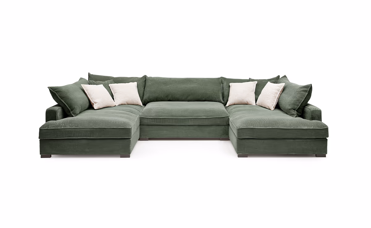 Wohnlandschaft - Longchair links, 2-Sitzer, Ecke rechts, Stoff, Grün