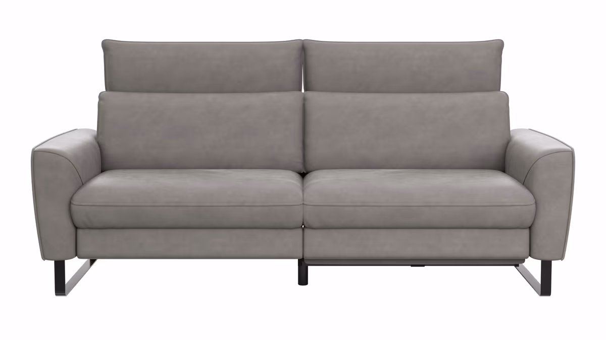 Sofa Avela - 3-Sitzer inkl. Relaxfunktion motorisch und Kopfteil verstellbar, Leder, Steingrau