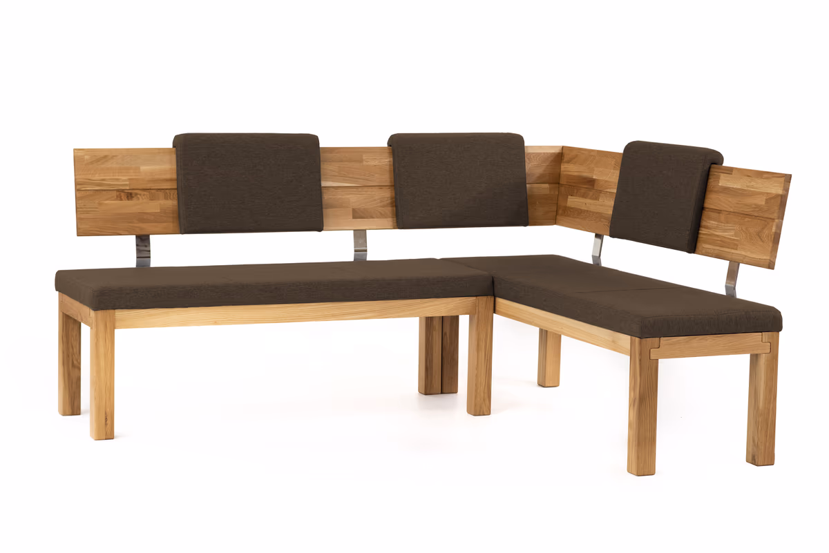 Eckbank - ca. 208x171 cm, Eiche massiv, Stoff, Dunkelbraun