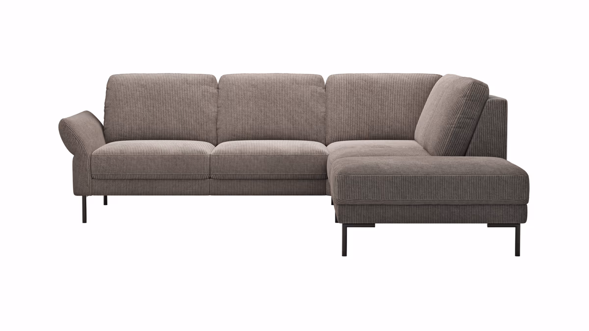 Ecksofa Rockport A - 2,5-Sitzer mit Ecke rechts, inkl. Sitzauszug (motorisch) und Armlehne klappbar, Stoff, Braun