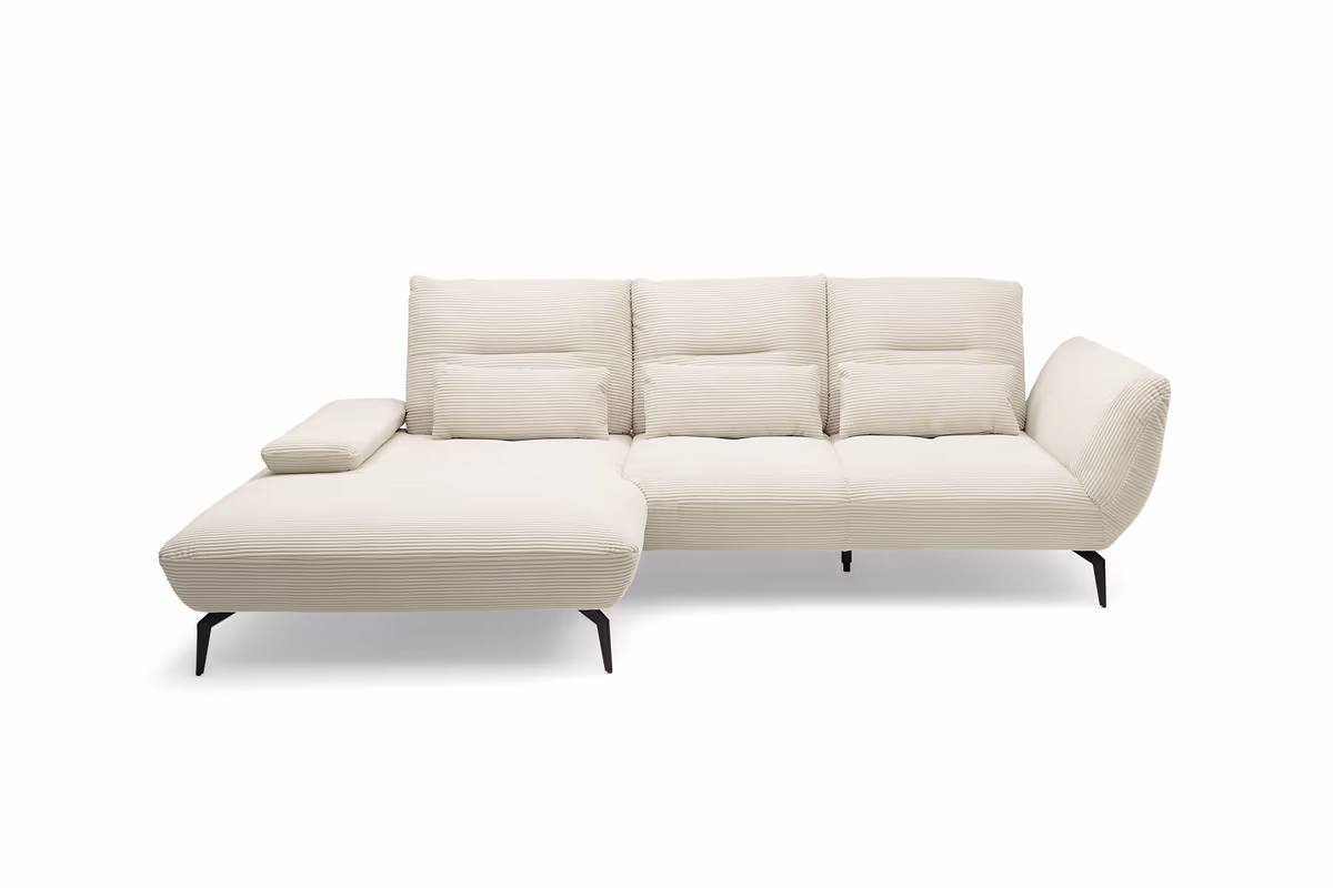 Ecksofa PAYTON - Ecke links, 2-Sitzer inkl. Rückenneigung, Armteilverstellung, Stoff, Creme (Ausstellungskombination)