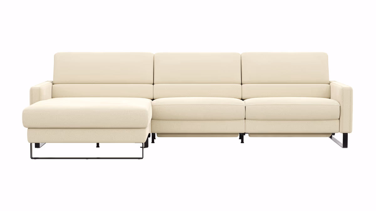 Ecksofa Valera - Longchair mit 3-Sitzer rechts inkl. Rückenlehne verstellbar und Relaxfunktion motorisch, Stoff, Natur