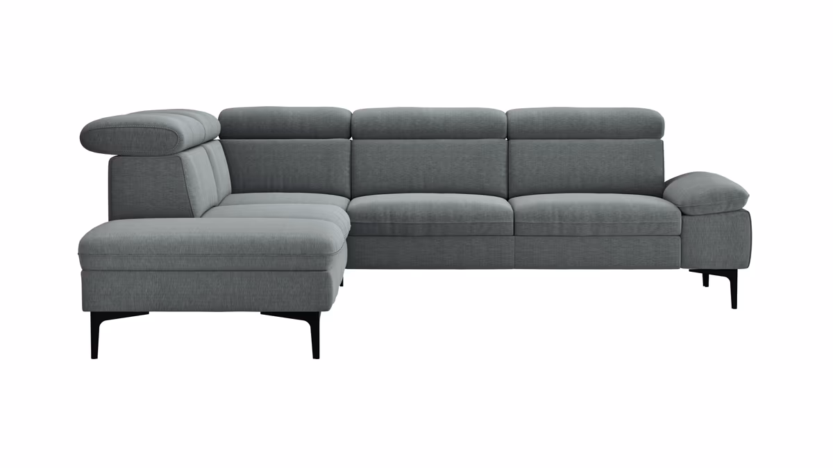 Ecksofa Felipa - Ecke links mit 2,5-Sitzer inkl. Kopfteil verstellbar, Stoff, Grau
