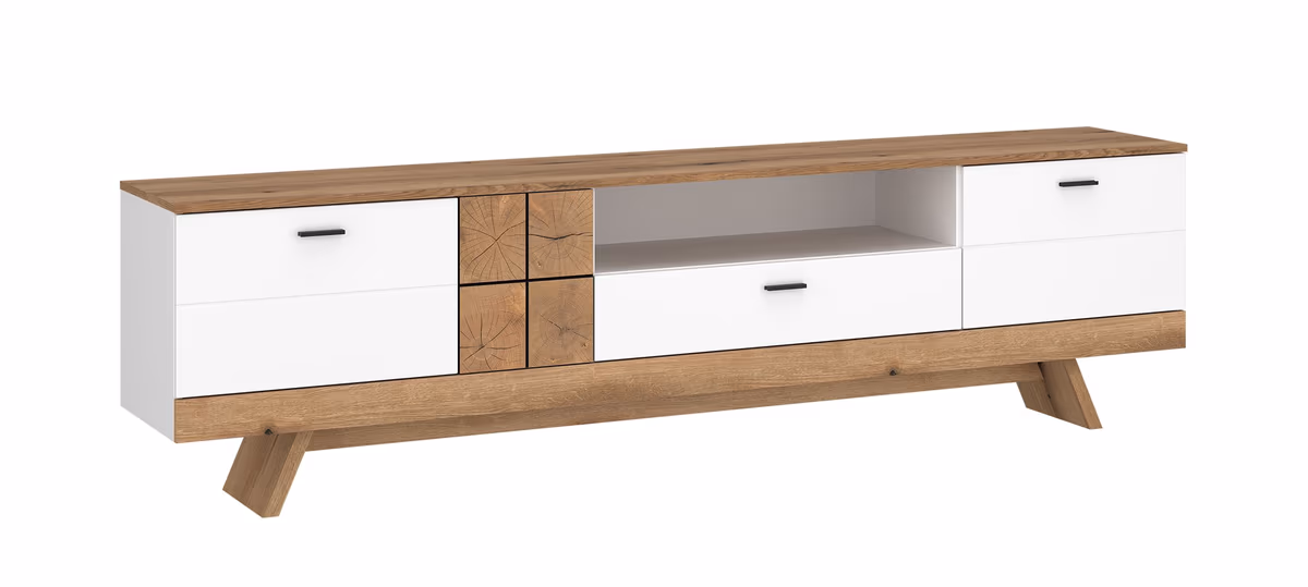 TV-Lowboard - B ca. 216 cm, Alpinweiß, Coast Evoke Eiche Nachbildung, Weiß Hochglanz