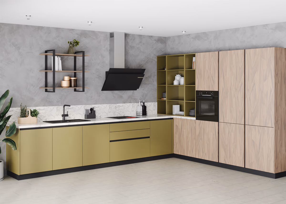 L-Küche 54.160 5 523, Olivgelb samtmatt Lack