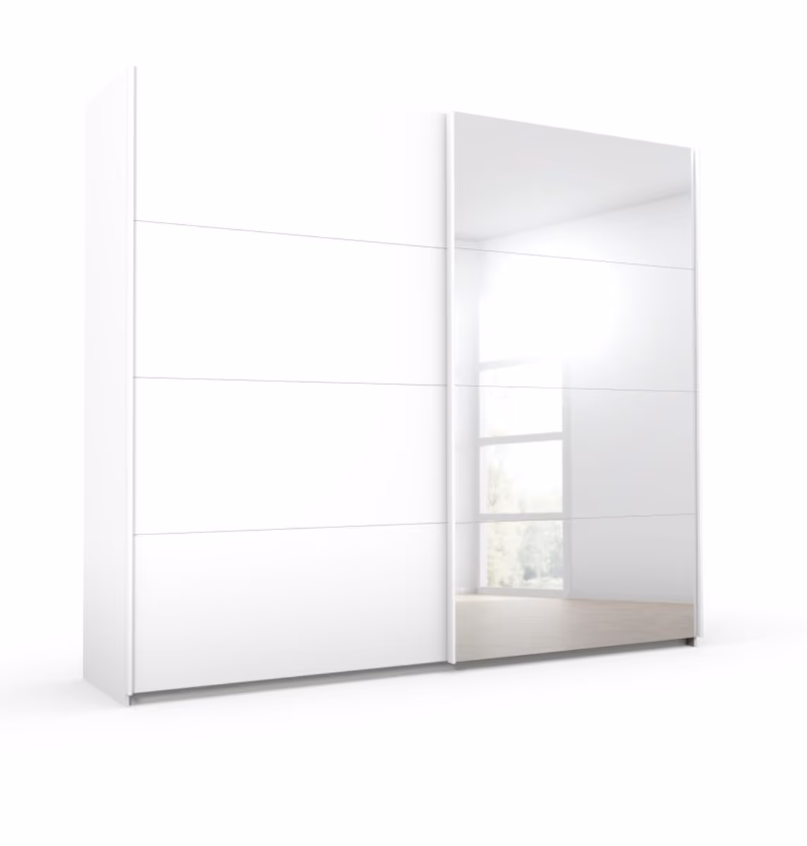 Schwebetürenschrank ROMAN- B ca. 271 cm, Weiß, Weiß Hochglanz, Spiegel