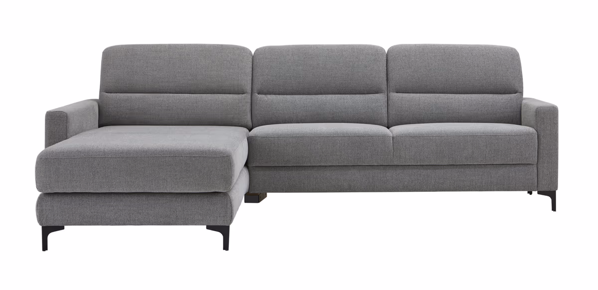 Ecksofa Merlos H - Longchair links und 2,5-Sitzer rechts inkl. Relaxfunktion (motorisch), Stoff, Grau