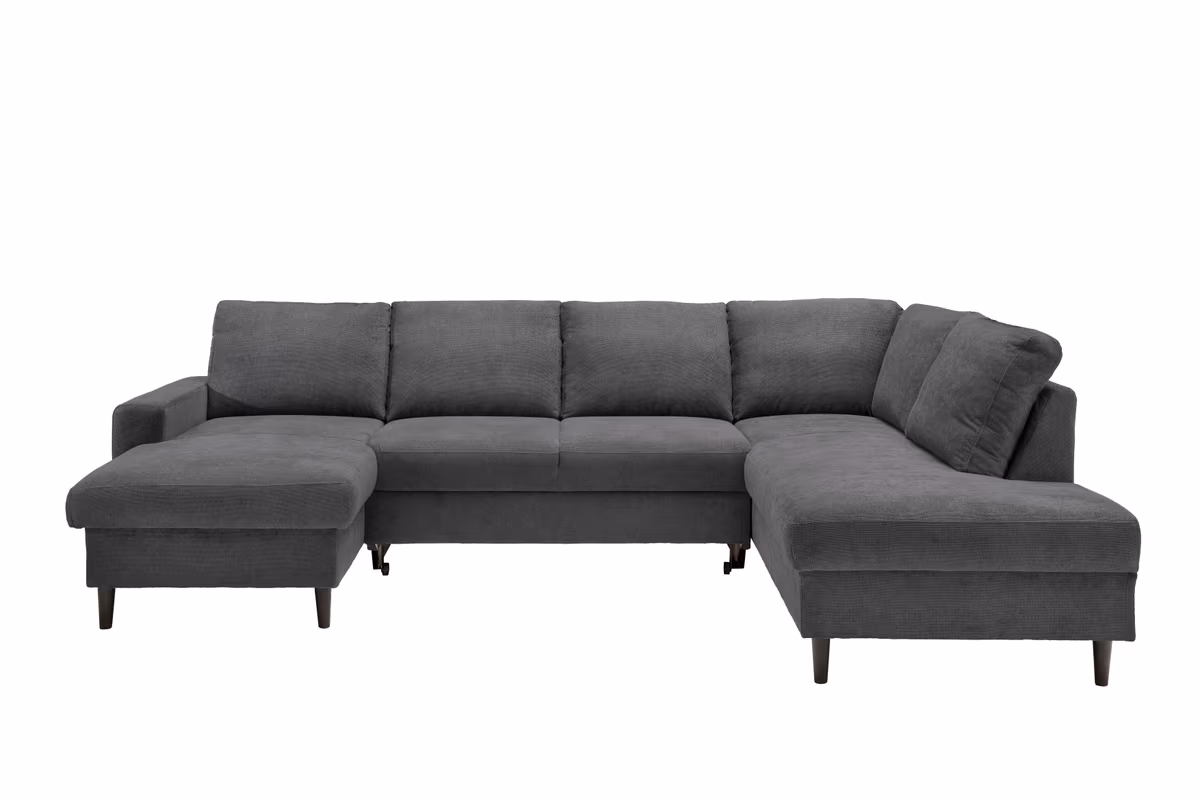 Wohnlandschaft - Longchair mit 2-Sitzer und Ecke rechts, Liegefunktion, Stoff, Anthrazit