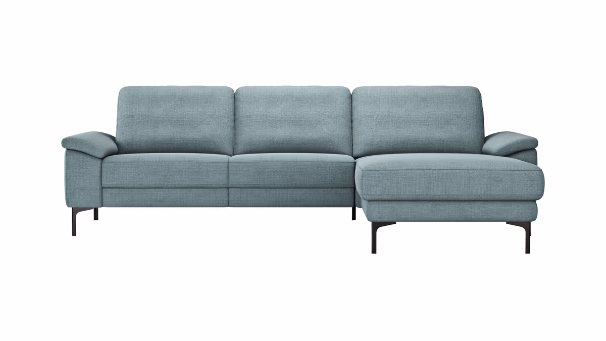 Ecksofa Anna - 2,5-Sitzer mit Longchair rechts, Relaxfunktion/Sitzvorzug motorisch, Stoff, Aqua