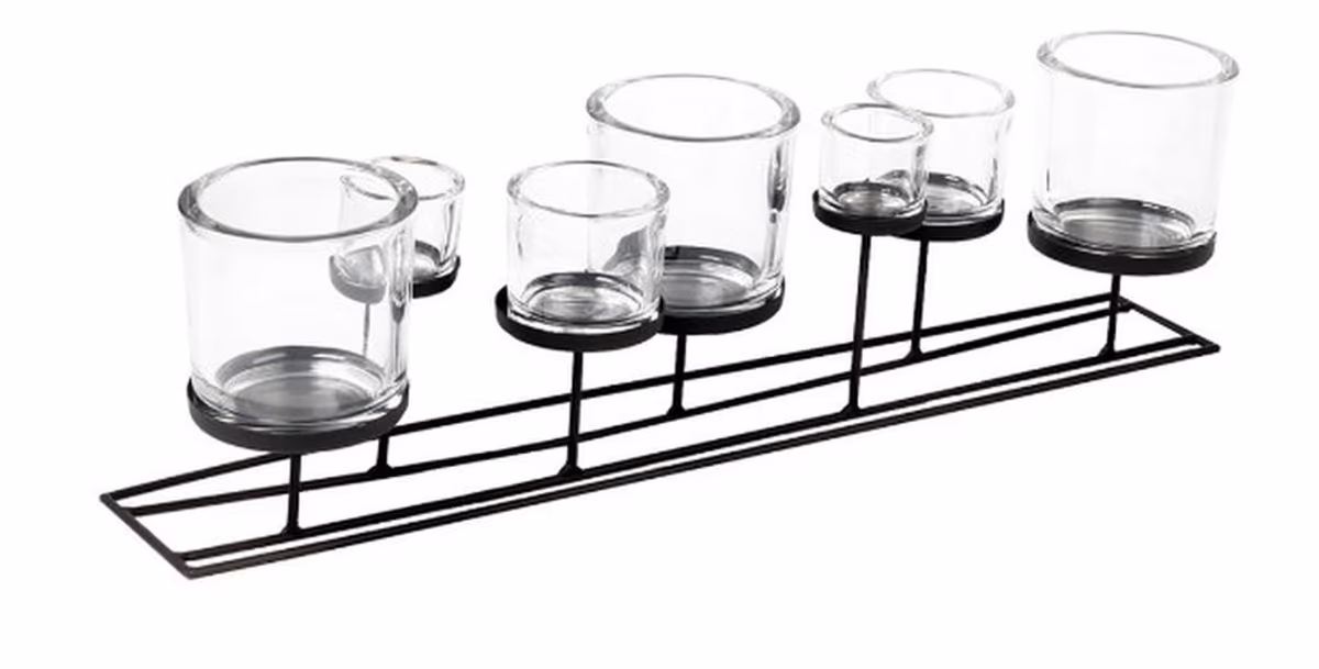 Windlicht - Eisen/Glas, Länge ca. 70 cm, Schwarz