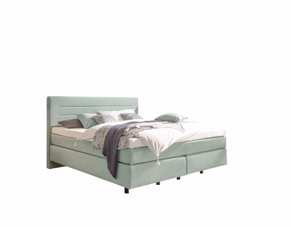 Boxspringbett EM Mirano - mit Matratze, Topper, Liegefläche ca. 180x200 cm, Stoff, Grün